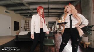 VR Conk: Power & Makima From Chainsaw Man Lick Denji's Balls Fuck Anally In Crazy FFM Cosplay Parody