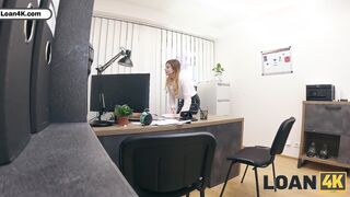 LOAN4K. Blonde Maya with big tits is fucking a bank worker on the office chair while his colleague i