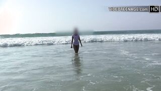 18 years old brunette naked at beach