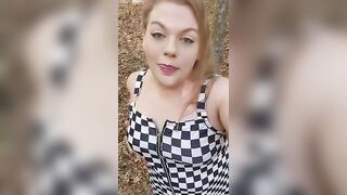 Bbw milf Public forest flashing small tits and fat pussy