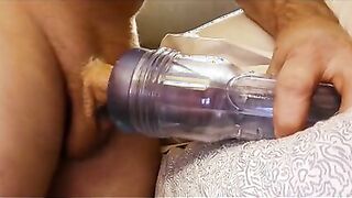 Daddy give Gay BJ Fantasy, with 2 cum shots with fleshlight Bald Daddy