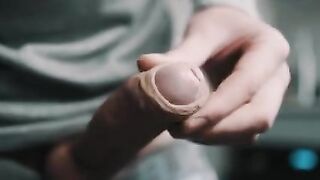 White uncut dick pulsating cum in 4K