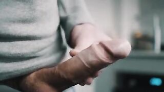 White uncut dick pulsating cum in 4K