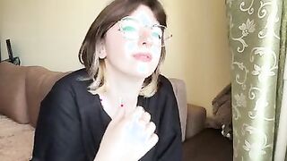 Attractive brunette in a t-shirt shows off her lush tits