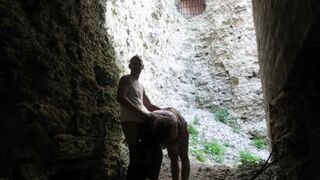 brunette sucks cock and Fucks in the ruins of an old fortress