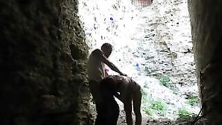 brunette sucks cock and Fucks in the ruins of an old fortress