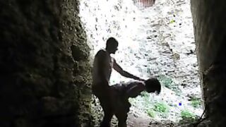 brunette sucks cock and Fucks in the ruins of an old fortress