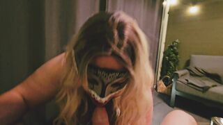 Smoking cigarette while giving blowjob