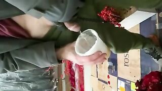 At work pissed in female boss coffee cup in the back of the truck watched her drink it sweat pants