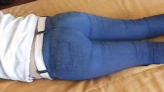 Look at stepmom's big ass and I cum on her used thongs, she loves watching my handjobs