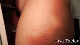 Hairy milf rubbing her pussy in the closet