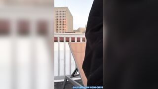 Skinny Ebony Alt Girl masturbates her creamy pussy on the rooftop and eats her own cum
