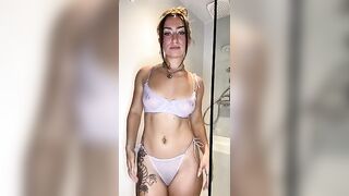 British college girl rubs her self in massage oil