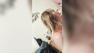 Sexy Wife rubs her clit to orgasm whilecock explodes on her tits