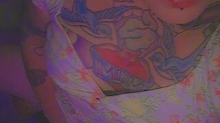 Tattooed Goth girl with pierced pussy