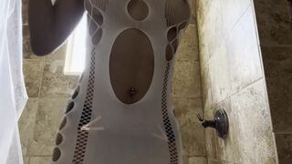 See Through Sheer Dress in Shower Try On Haul.