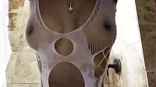 See Through Sheer Dress in Shower Try On Haul.