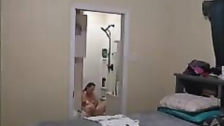 Voyeur Pawg showers, shaves and fucks herself before getting ready