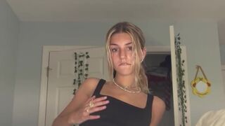 Shy amateur teen fucks self and cums for the first time while parents are home!