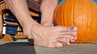 Showing off my pedicured feet next to my pumpkin
