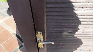 Risky public sex in a beach changing cabin.We've been caught