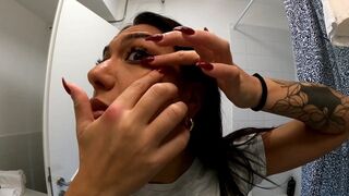 Super Hot Very Beautiful Brunette College Girl in her Dorm Room prepares for going out to Night Club