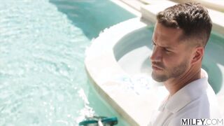 MILFY Horny Trophy Wife Piper Press Kicks Out Hubby For Pool Boy's Huge Cock