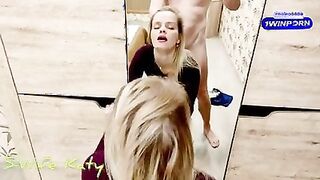 Stepsister wanted to have quick sex in front of a mirror.