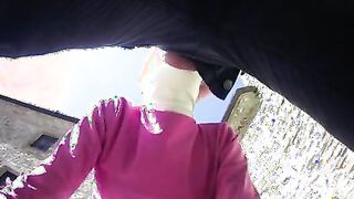 Laura on Heels amateur 2021 on pink outfit in outdoor blowjob and masked oral creampie