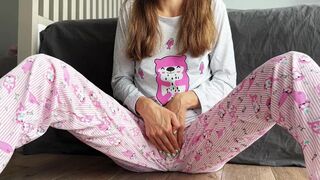 big squirt orgasm horny babe schoolgirl in pajama 18yo fingering pussy and cum