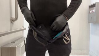 Latex gloves cock stroking public restroom creamy load relief