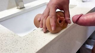 Pissing And Blowing 2 Loads in Hotel Bathroom