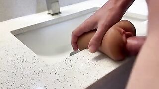 Pissing And Blowing 2 Loads in Hotel Bathroom