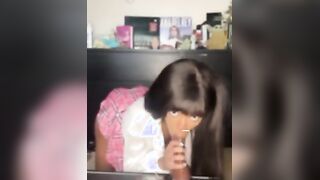 Schoolgirl upskirt begs for a facial and a pussy full of dick