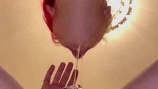 Salivating Close up sloppy wet blowjob with cum in Throat