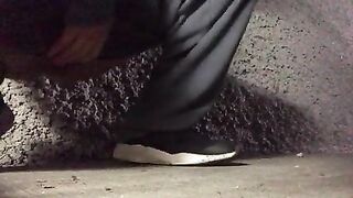 gushing piss in parking garage