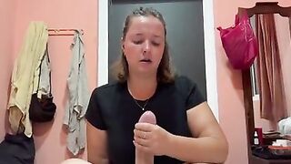 Girlfriend talks dirty to you while she sucks and jerks off your cock