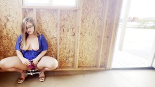 Blonde MILF with Big Tits and Glasses Enjoys Exhibitionist Masturbation and Dirty Talks