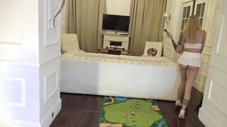 Just two girls in cut modified miniskirts to have fun and play mini golf to show panties