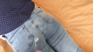 Our teen is enjoyed by the maid's husband, mutual masturbation and cumshot on jean