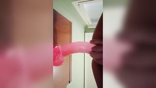 mature puts dildo in close-up and squirts