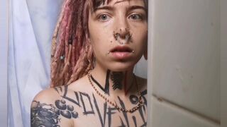 Sewerslut self inflicted struggle tattooed slut swallow a load of soap struggles in the shower