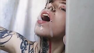 Sewerslut self inflicted struggle tattooed slut swallow a load of soap struggles in the shower