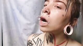 Sewerslut self inflicted struggle tattooed slut swallow a load of soap struggles in the shower