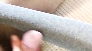 Gray cotton stockings fetish video with huge male orgasm ( At home, in bed, long blond hair, POV )