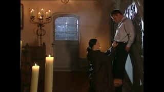 Slut in lingerie ass fucked and cumshot on tits by candlelight