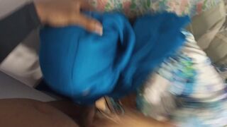 Arab woman in hijab sucks her perverted neighbor's black cock after he shows it to her.