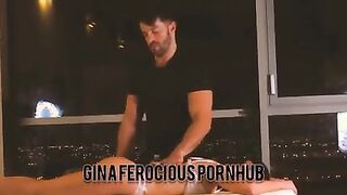 Oiled massage with happy end for sexiest latina with big natural tits and hairy pussy