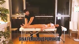 Oiled massage with happy end for sexiest latina with big natural tits and hairy pussy