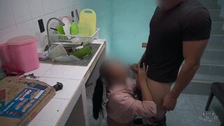 My son's friend finds me in the kitchen, puts my panties aside and puts it in me hard